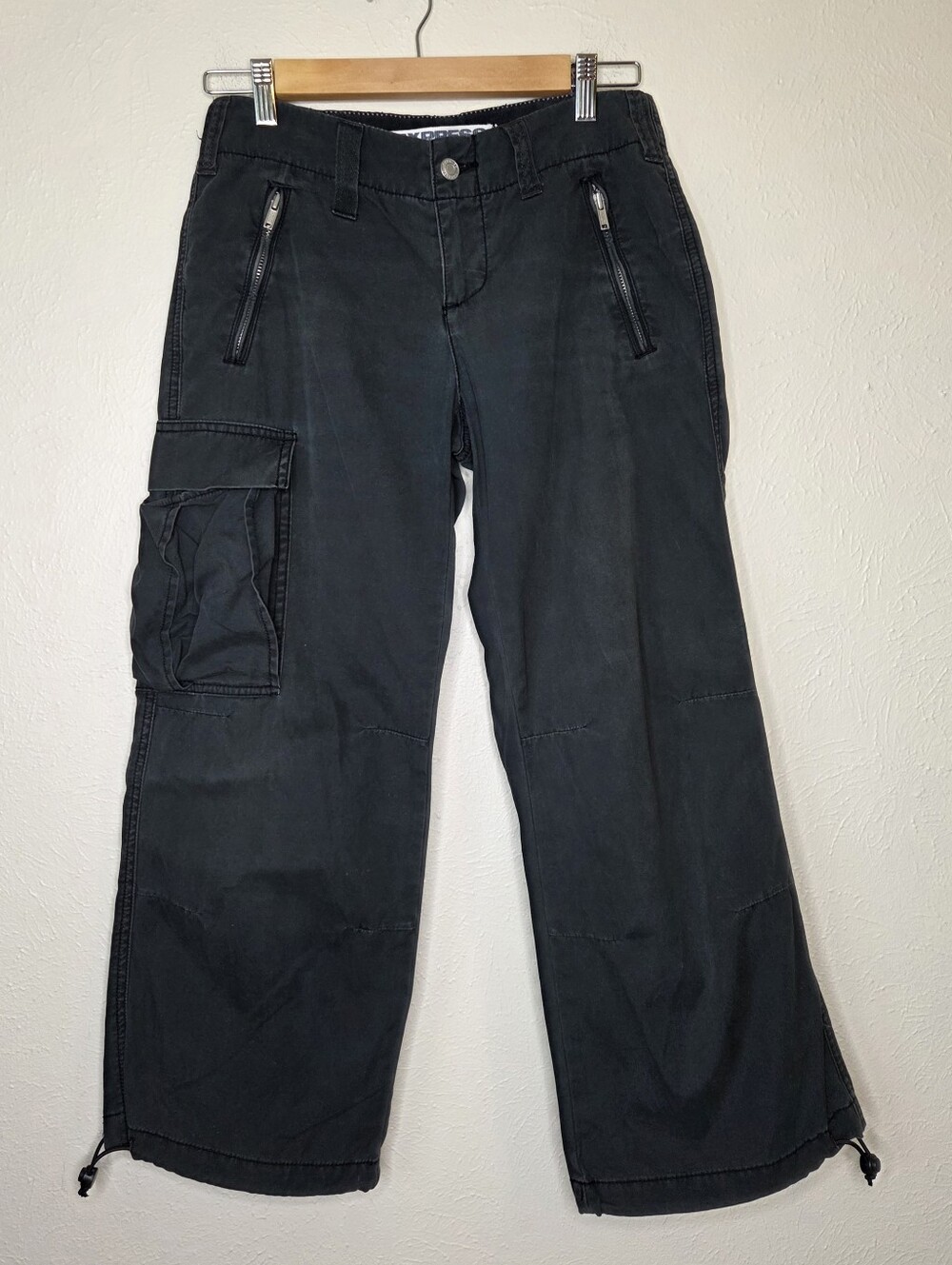 Vintage Y2K Express Utility Cargo Crop Pants Gray Black  Paratrooper Size 1/2